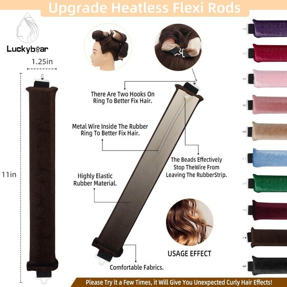 Overnight Heatless Hair Curler Blowout Rods All Hair Types, 3pcs Black - Picture 2 of 6